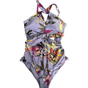 NWT Barr III Size Med High Neck Cutout One Pc Twist Strap Colorful Wild Topic